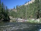 Looking upstream and across the Middle Fork at Marble Creek Left Camp on a beautiful morning